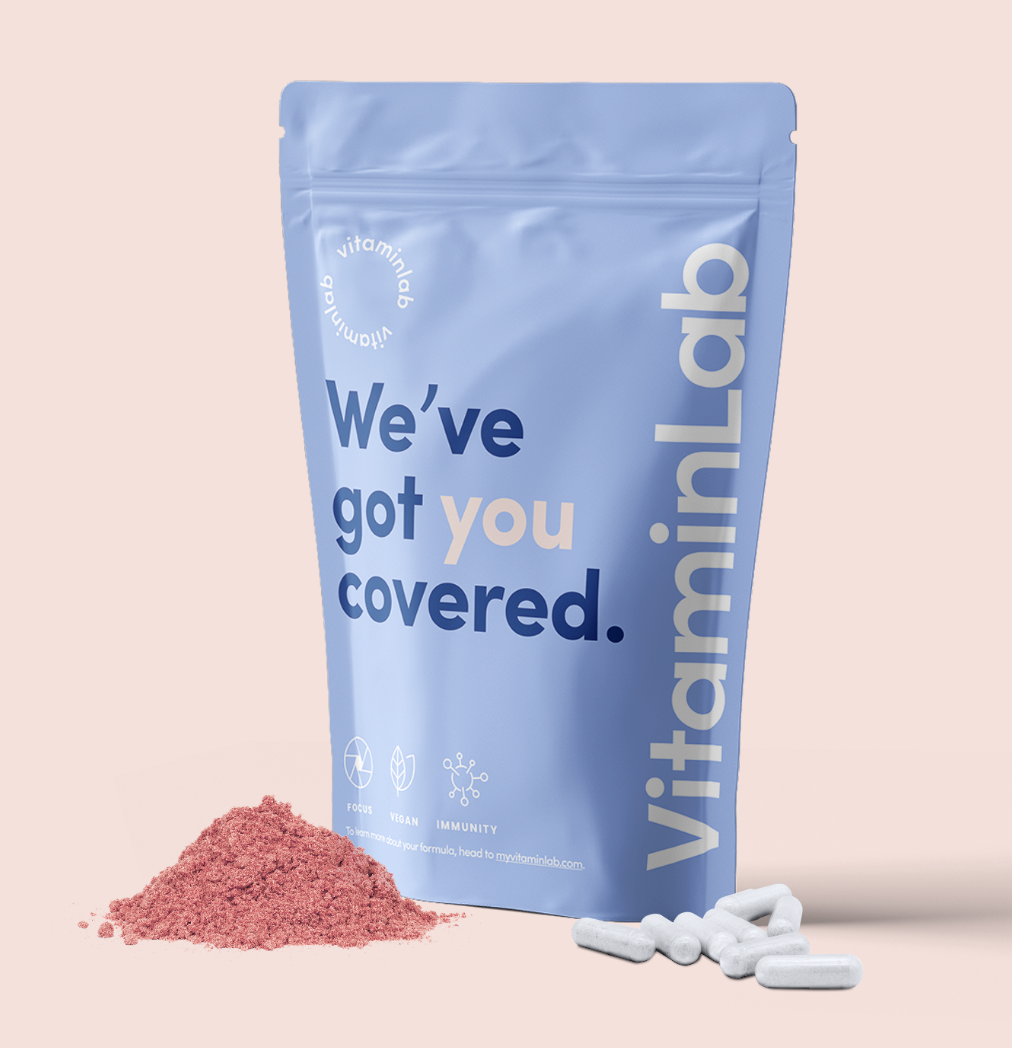 VitaminLab pouch with capsules — example packaging for Robin Warner Neurology custom supplement formulas